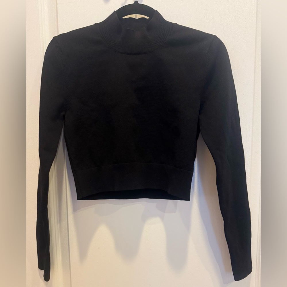 525 AMERICA Cropped Mock Neck Nylon Knit Long Sleeve Top Sweater M